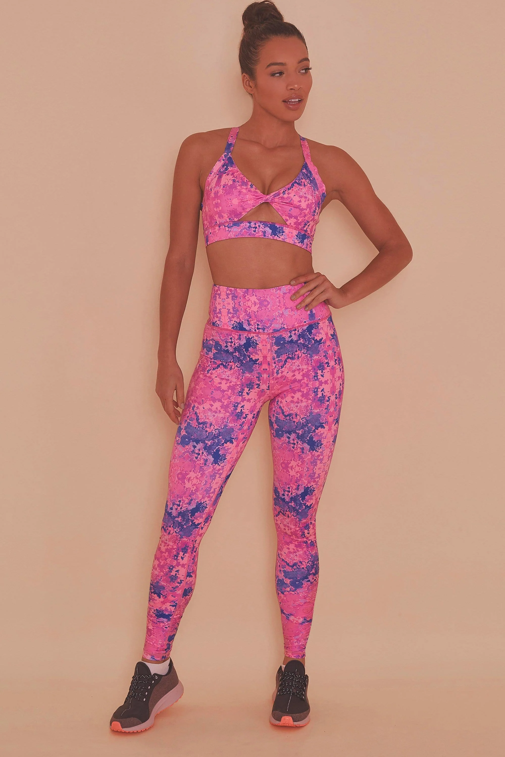 Pink Marble Twist Front Sports Bra - Image 3