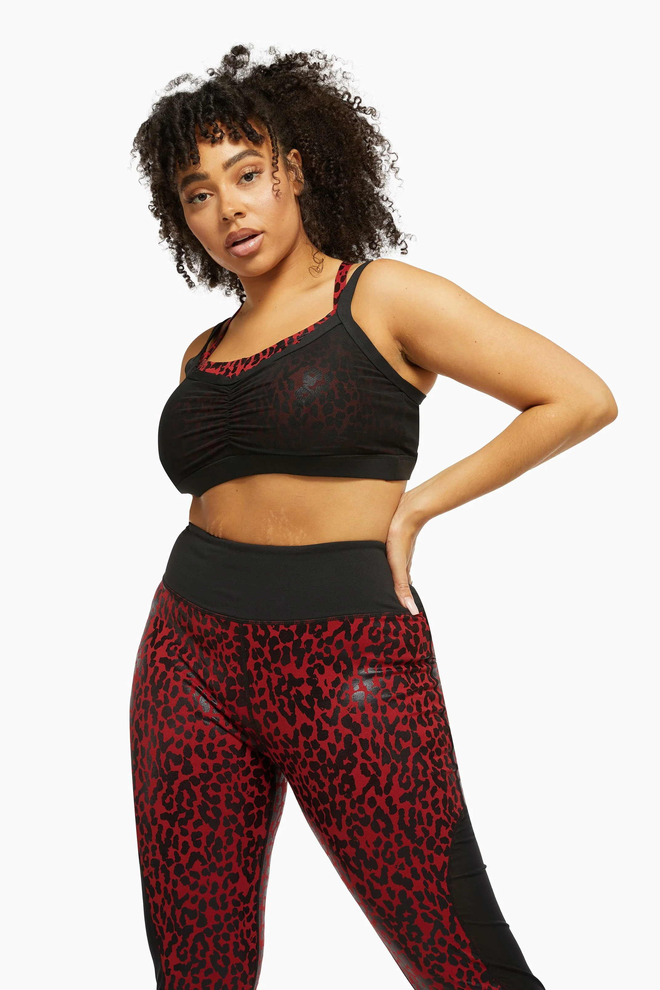 Red Wet Look Leopard HW Leggings Curve - Image 2