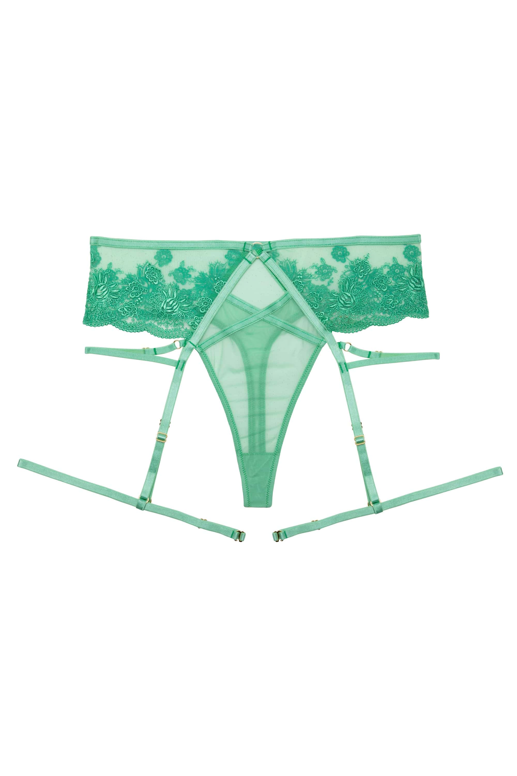 Sarina Green Embroidery High Waist Suspender Brief - Image 4