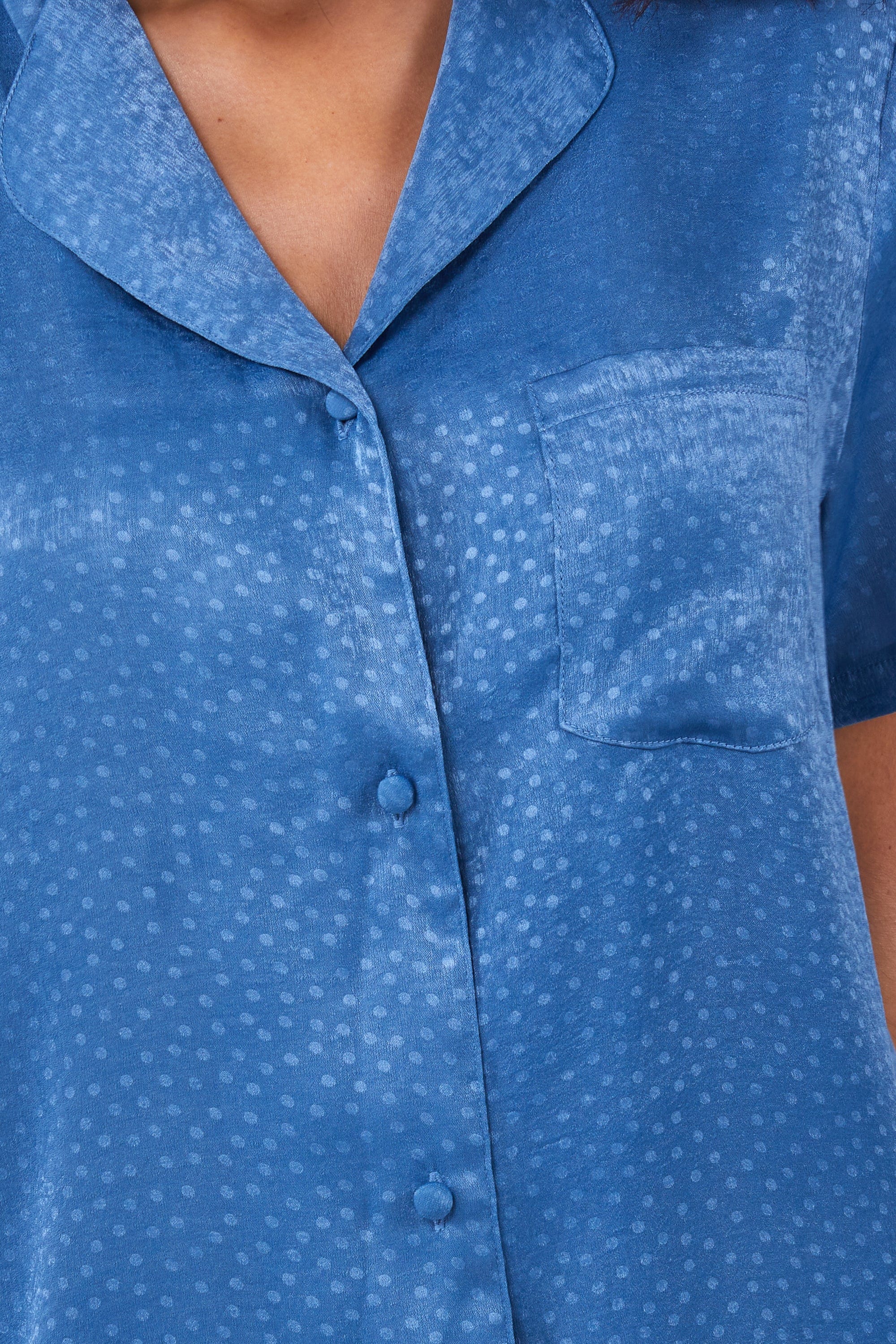 Blue Jacquard Pyjama Top & Shorts Set - Image 2