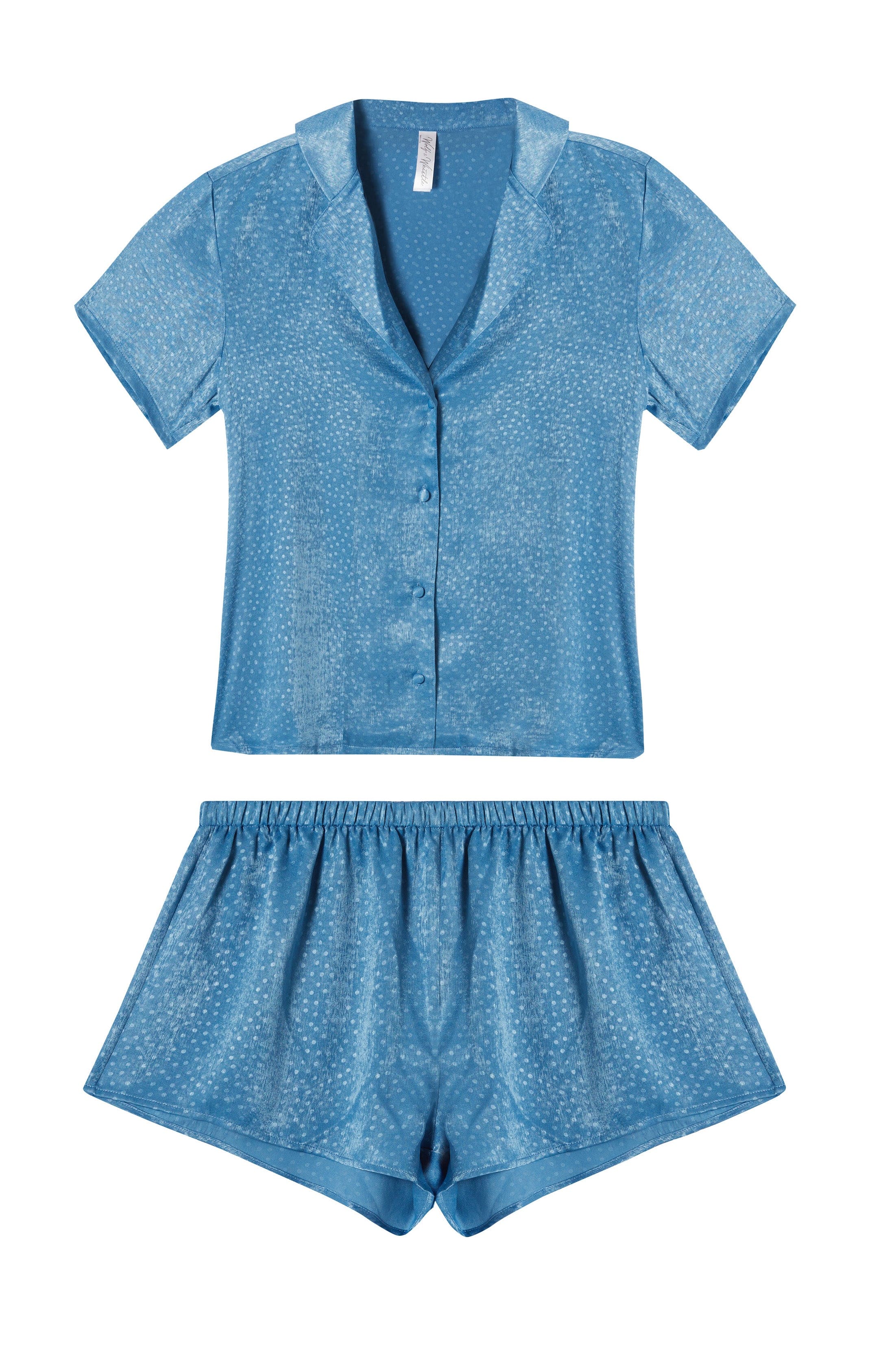 Blue Jacquard Pyjama Top & Shorts Set - Image 5