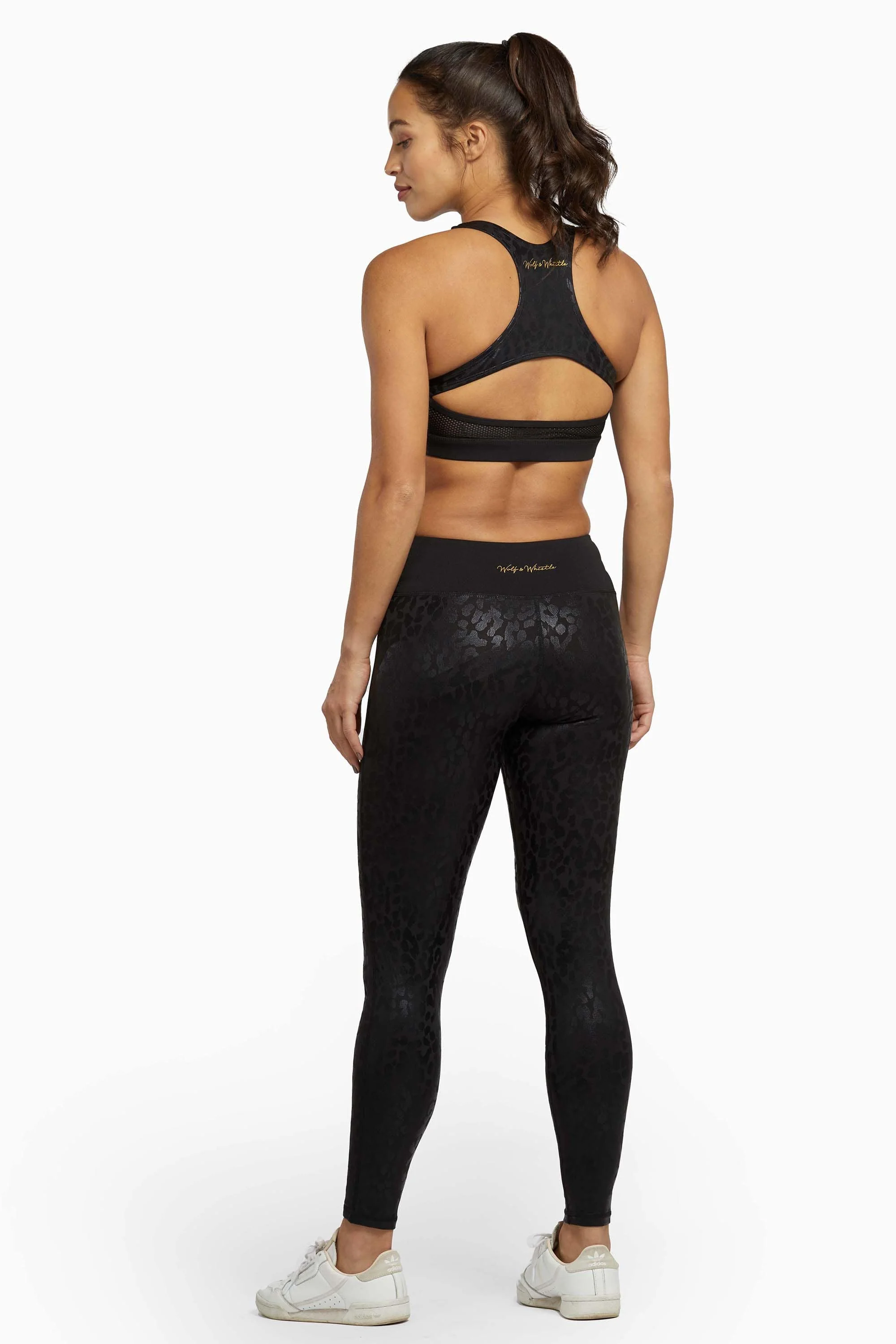 Wet Look Leopard Back High Waist Leggings - Image 5