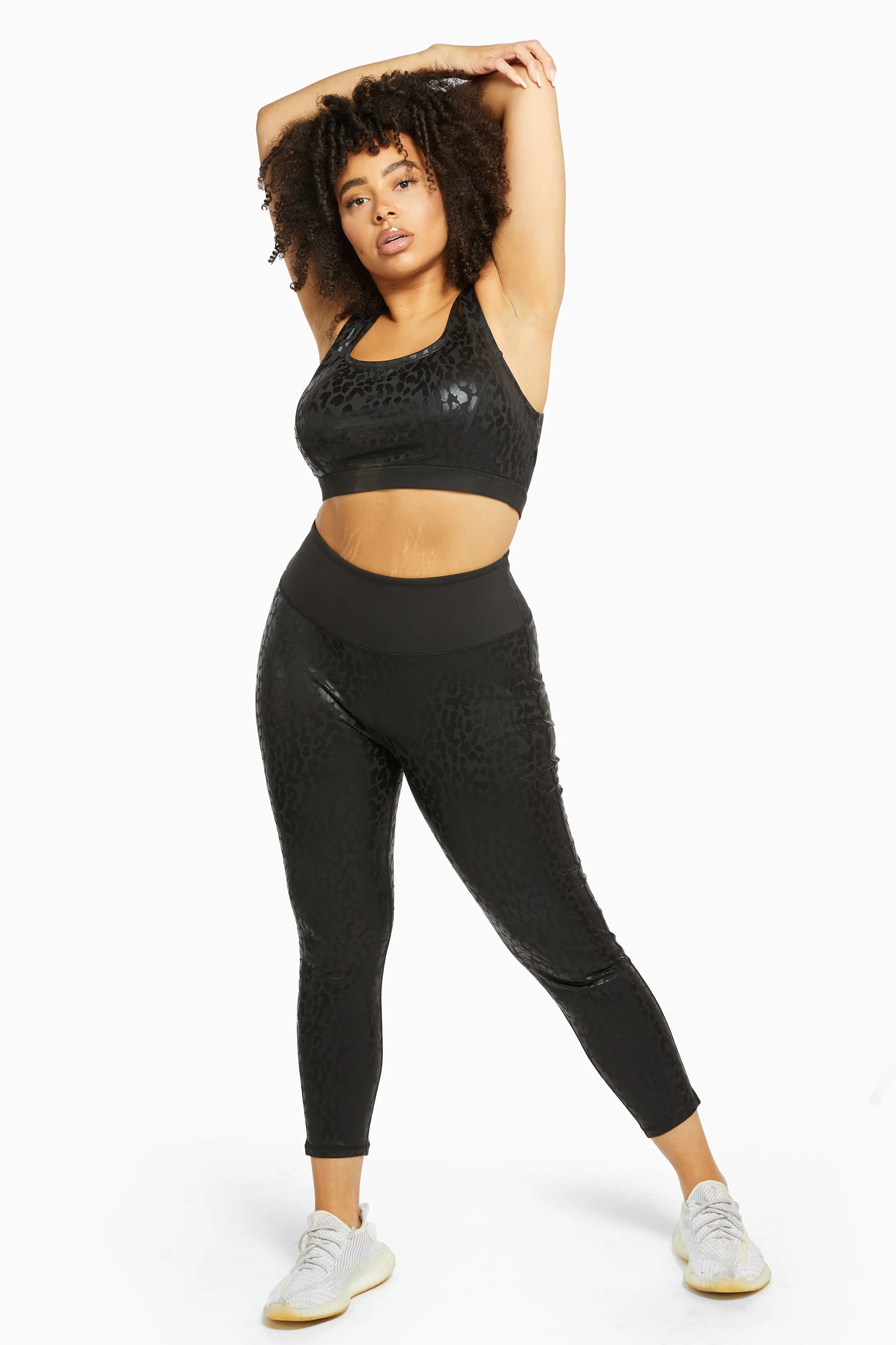 Wet Look Leopard Black Sports Bra Curve - Image 2