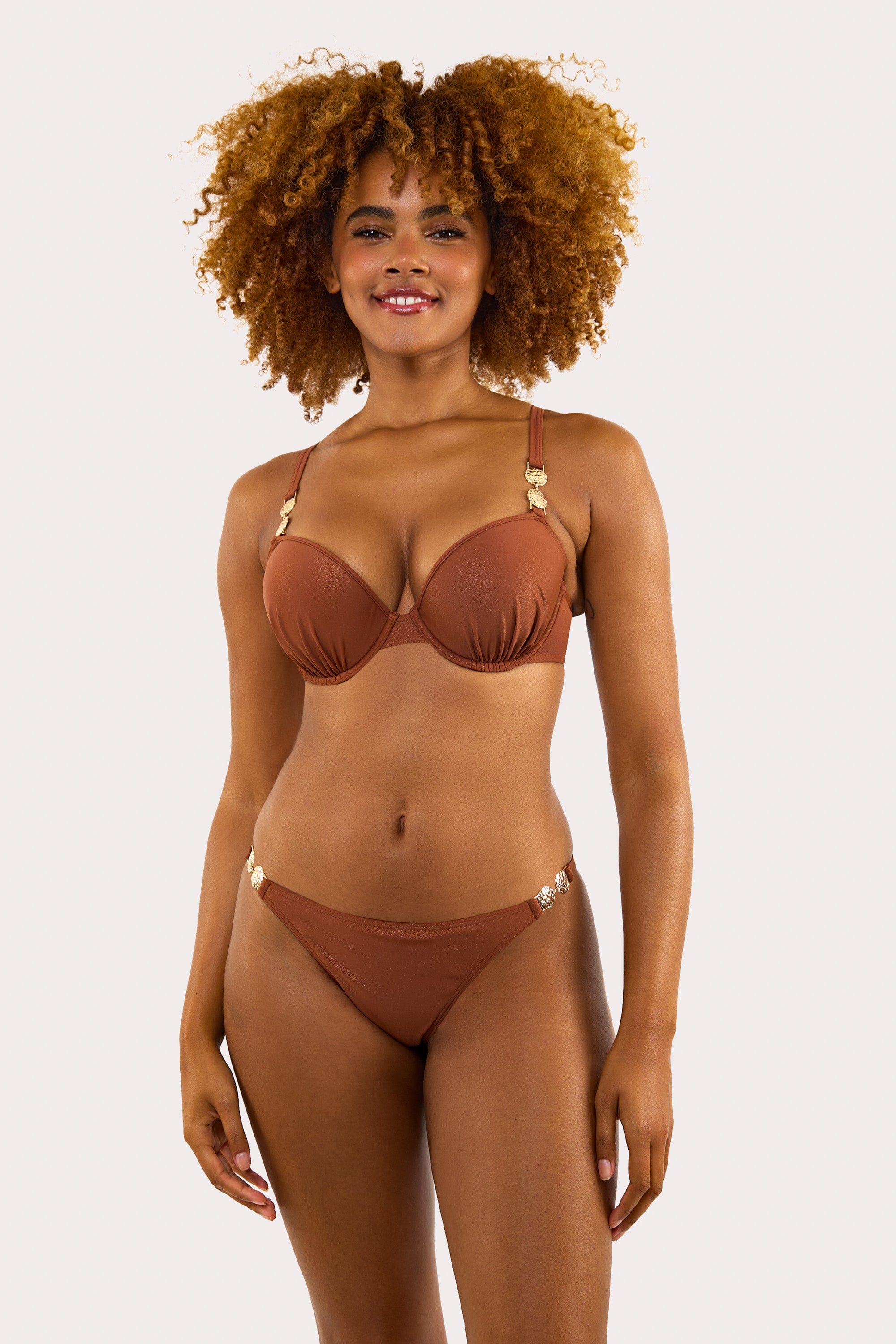 Morgan Bronze Glitter Mix & Match Fuller Bust Plunge Bikini Top - Image 4