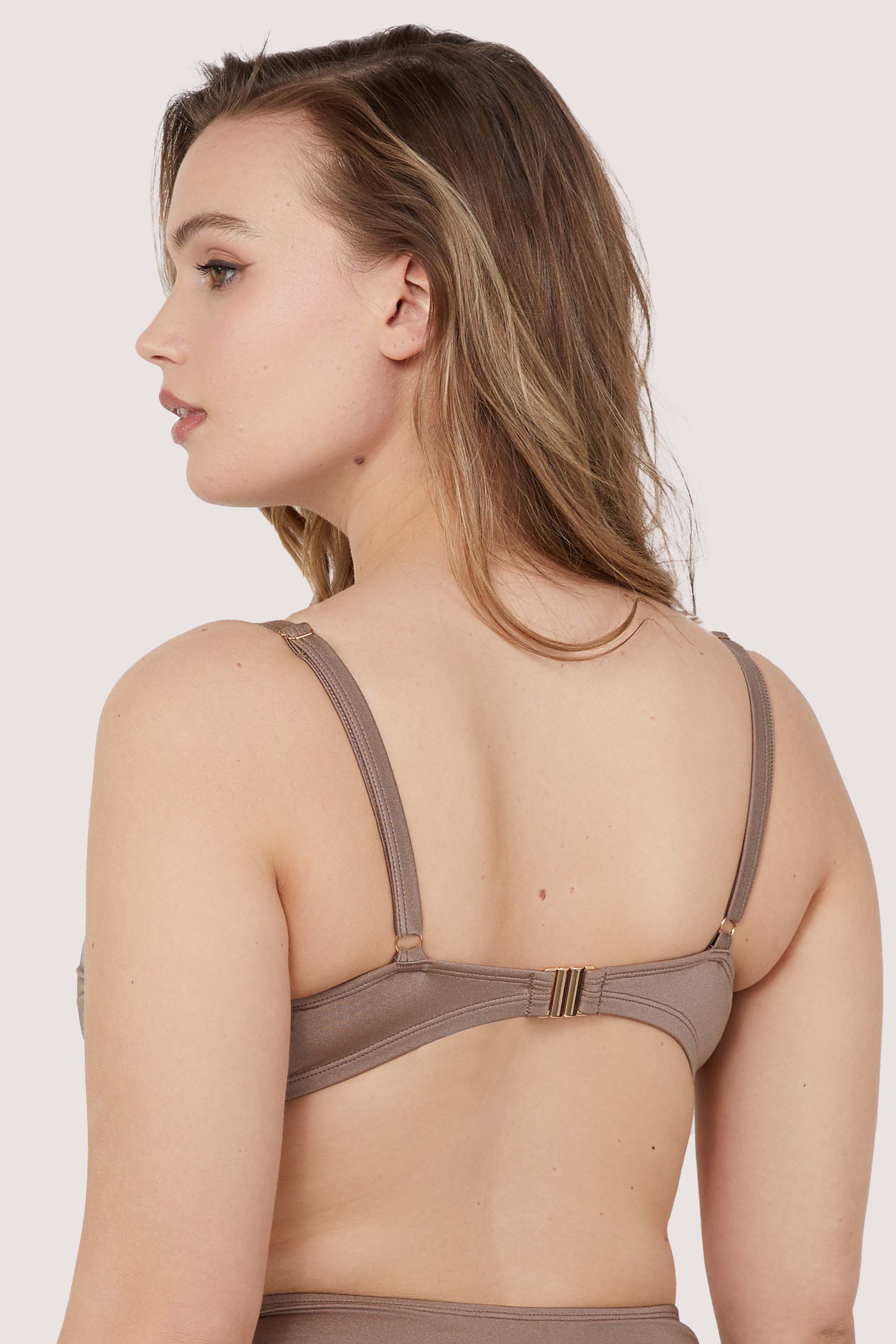 Jade Fuller Bust Taupe Neutral Ruched Balconette Bikini Top - Image 2