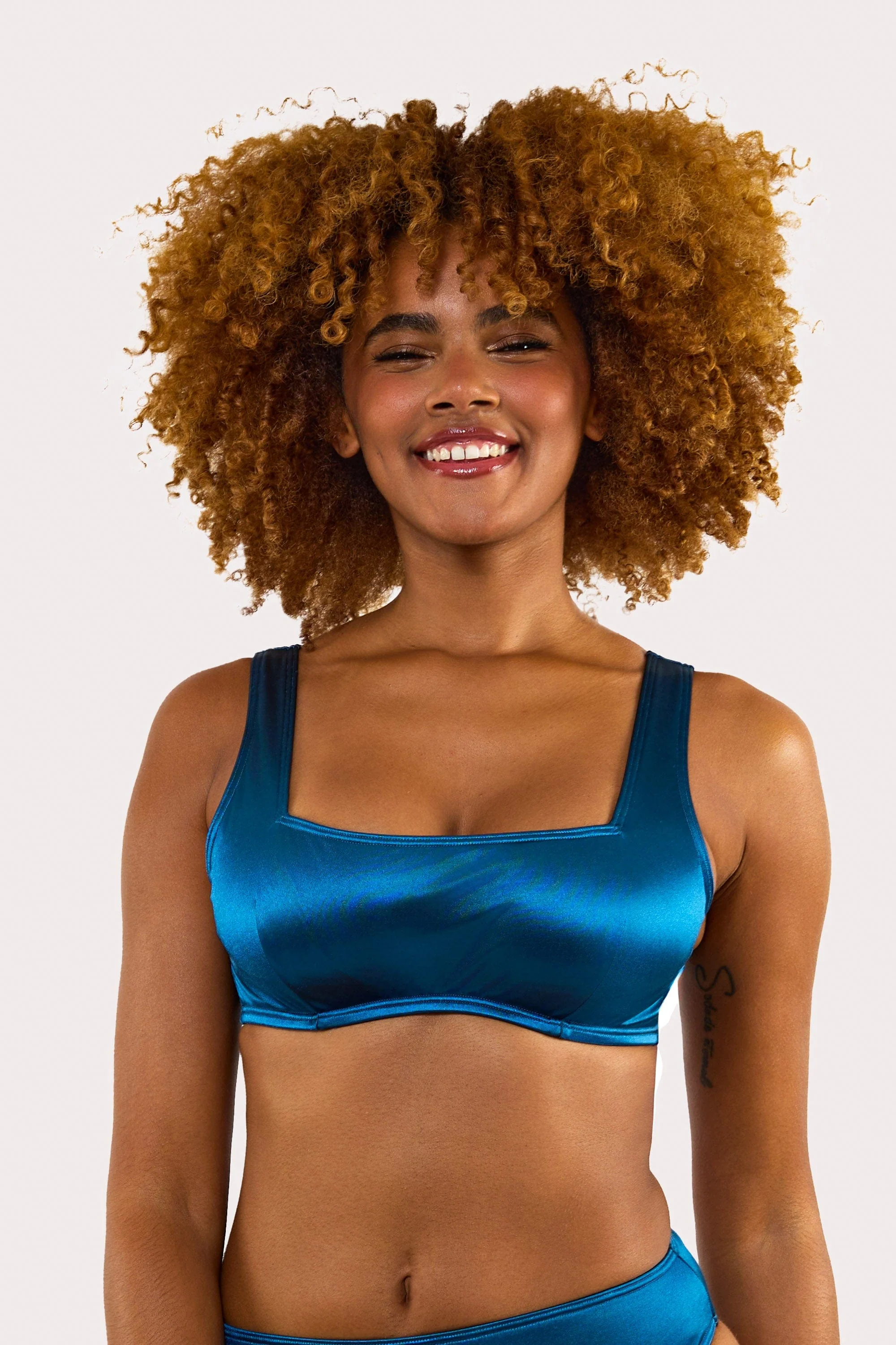 Kylie Teal Fuller Bust Square Neck Crop Top - Image 2