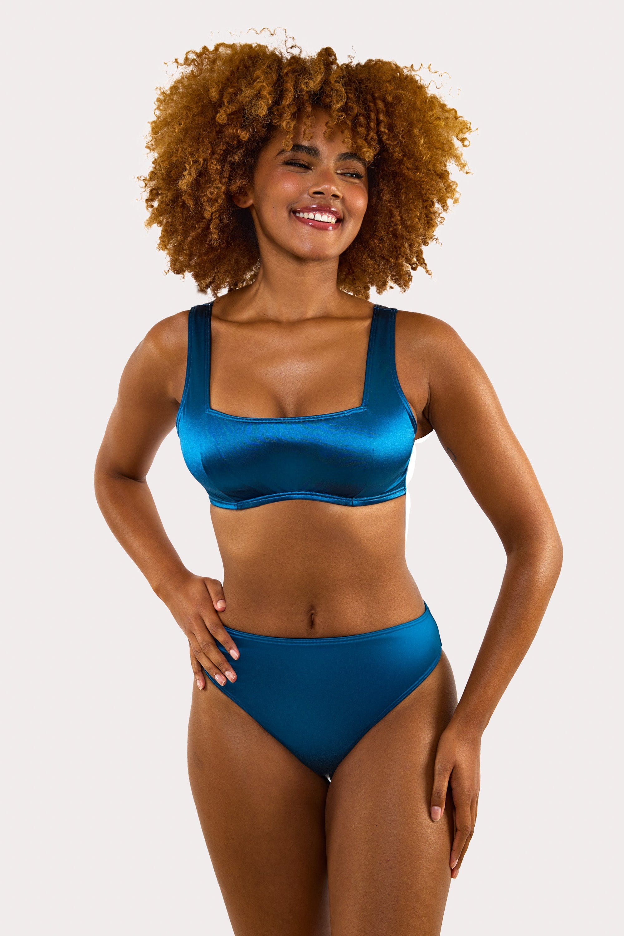 Kylie Teal Fuller Bust Square Neck Crop Top - Image 4