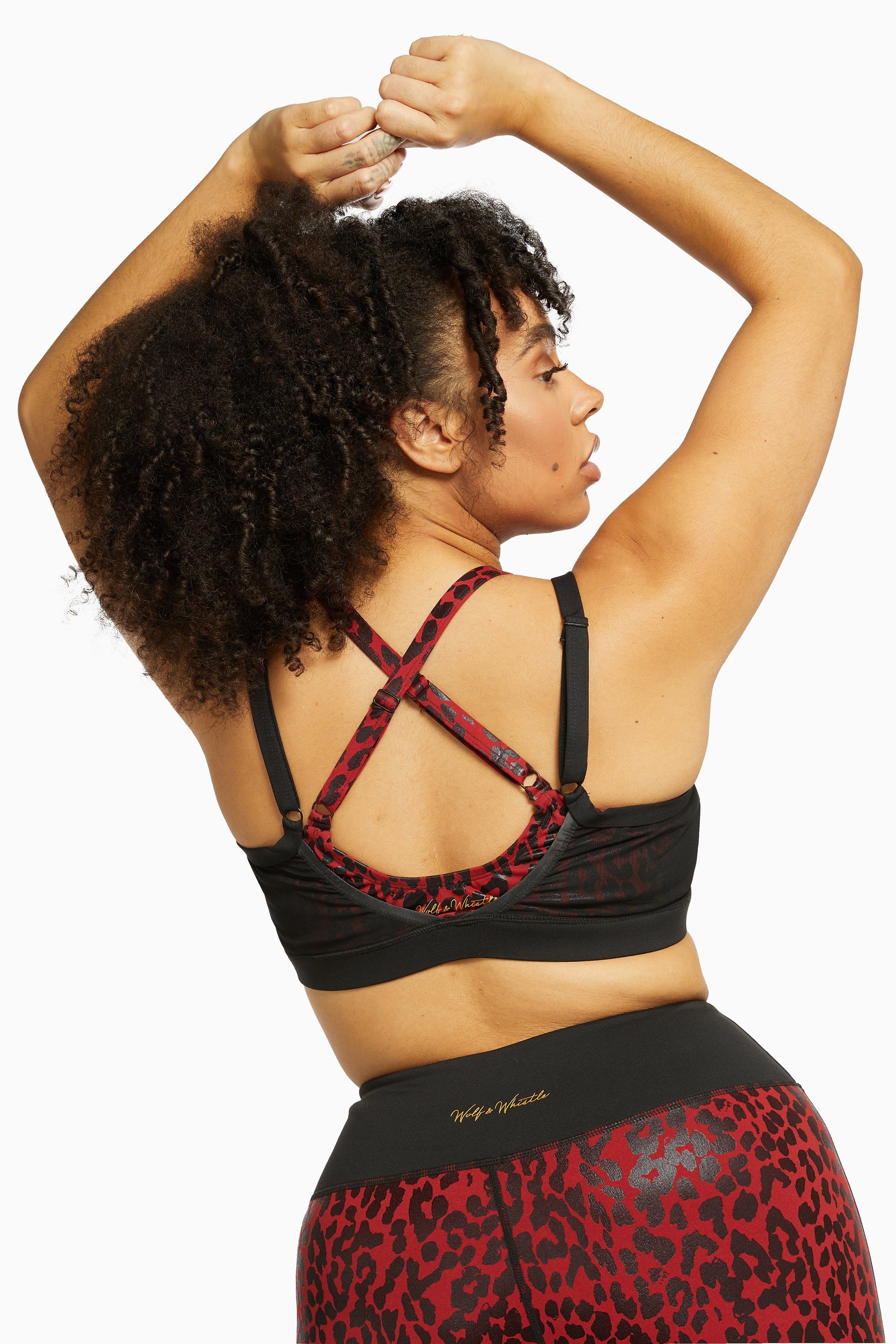 Dark Red and Black Leopard Wet Look Sports Bra Curve - Image 4