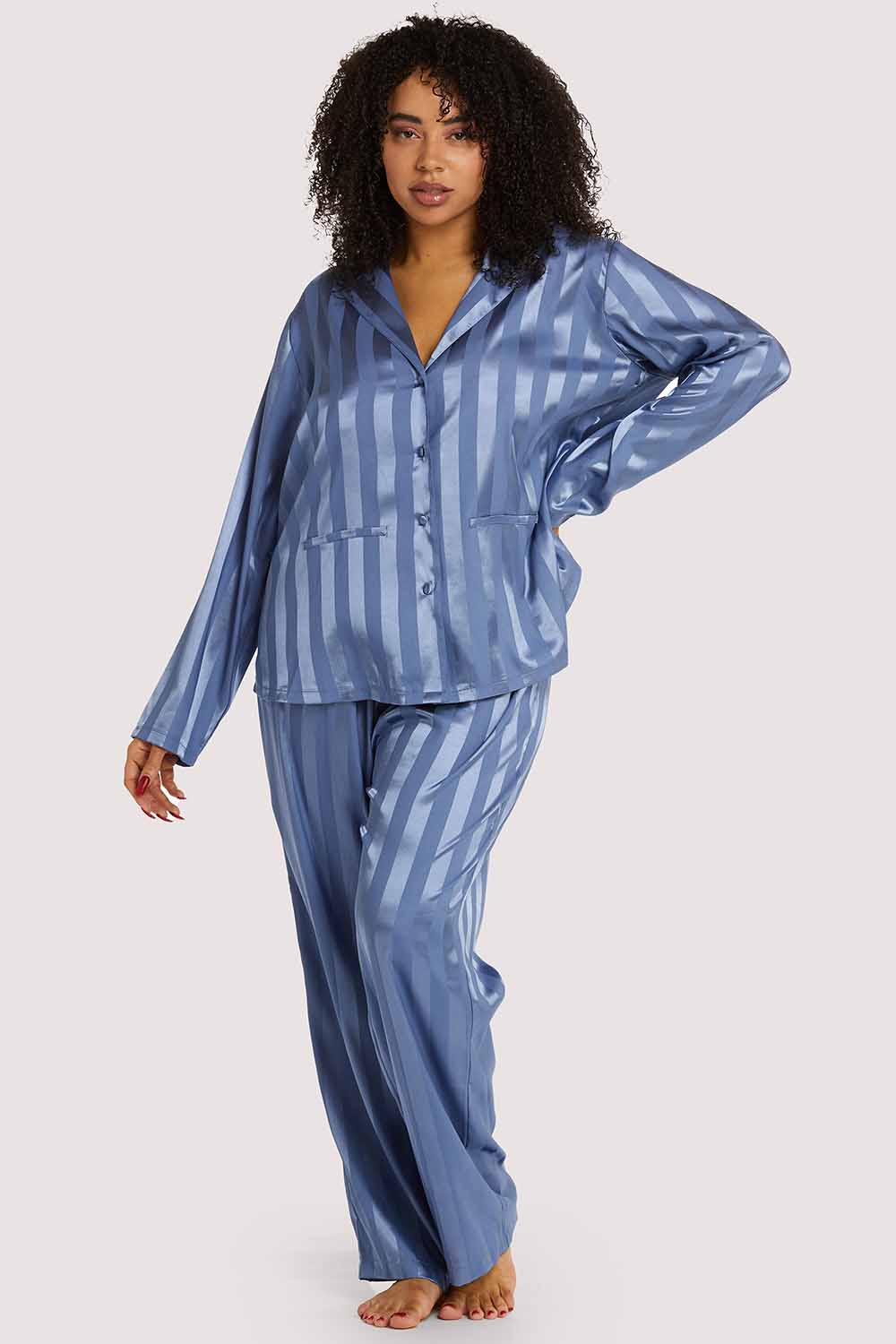 Blue Stripe Satin Pyjama Set - Image 2