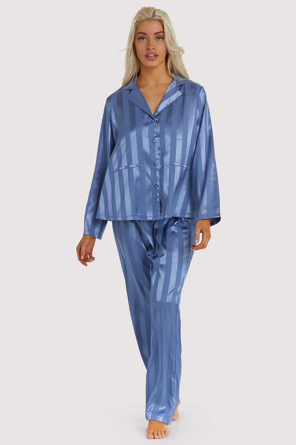 Blue Stripe Satin Pyjama Set - Image 5