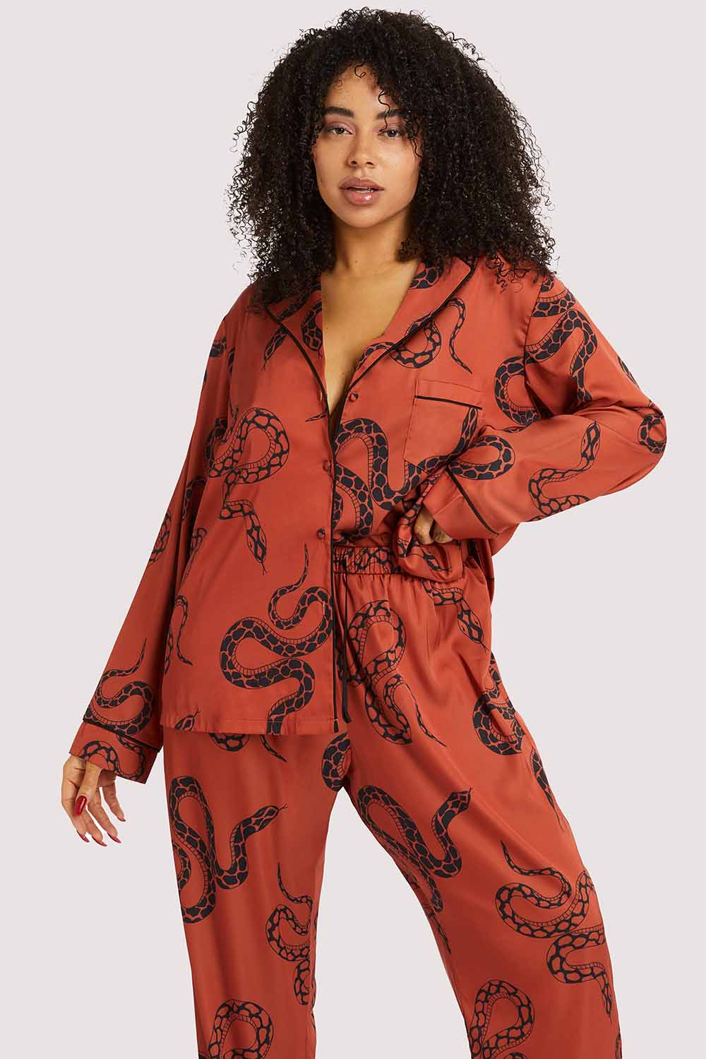 Rust Snake Print Satin Pyjama Set - Image 2
