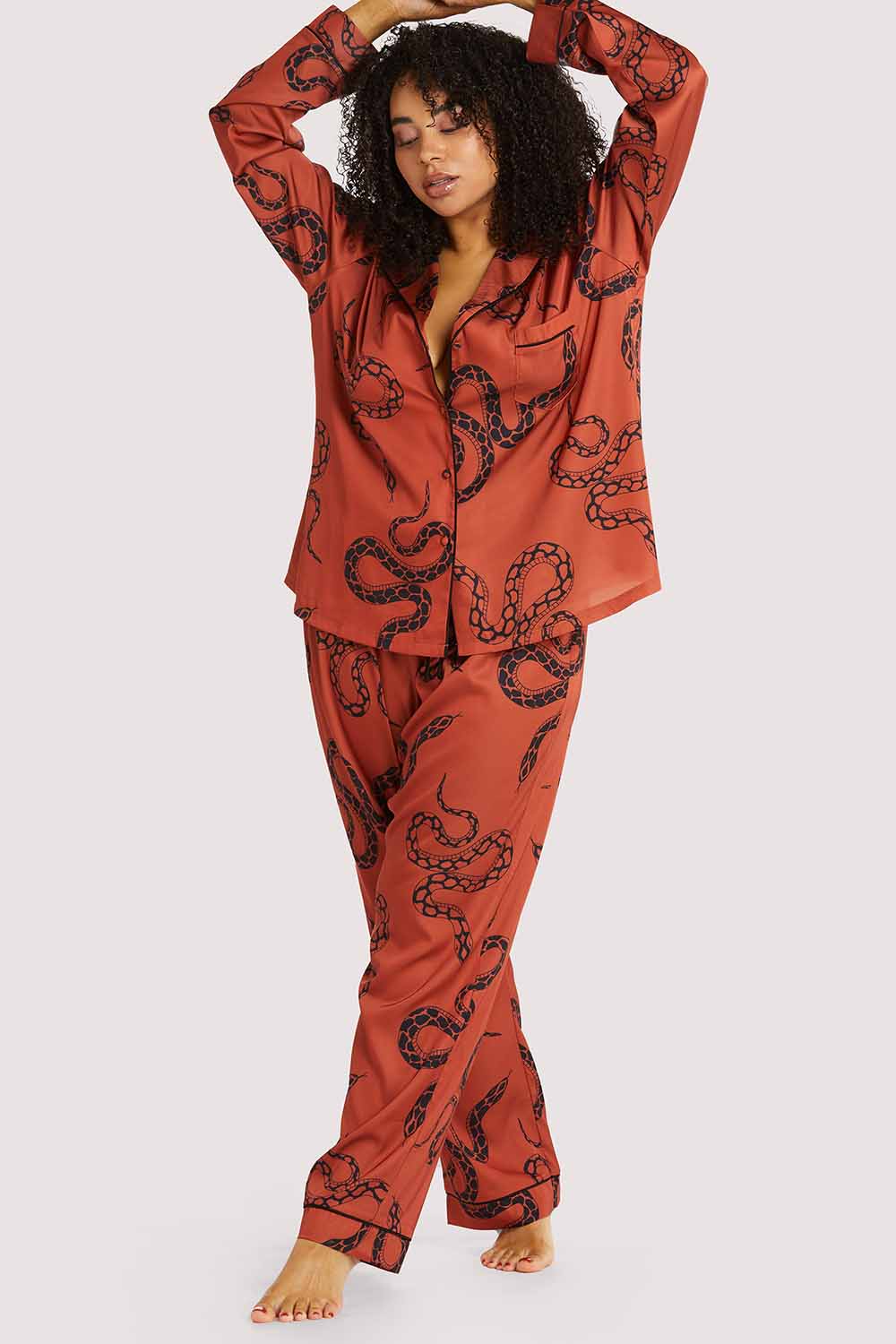Rust Snake Print Satin Pyjama Set - Image 3