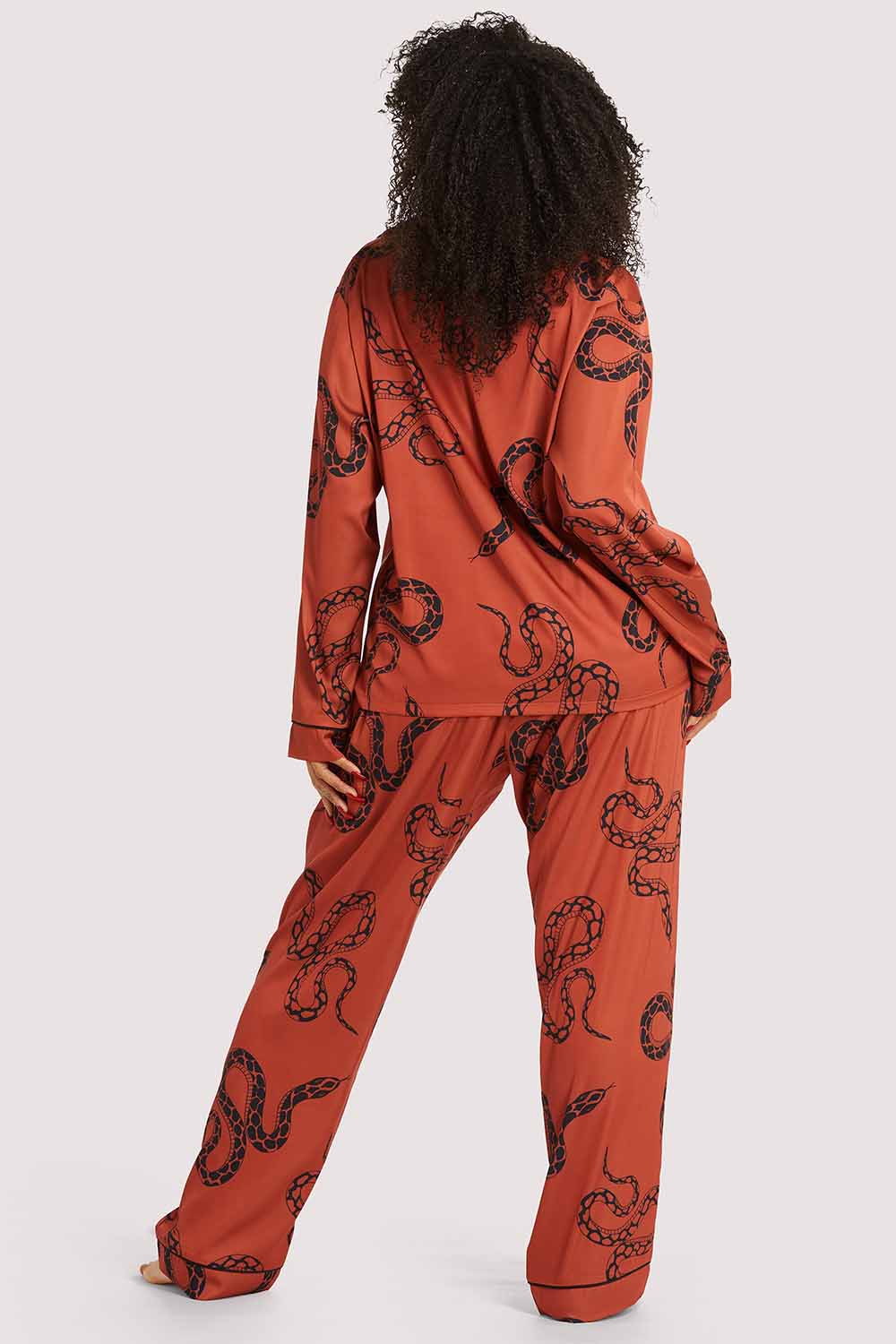 Rust Snake Print Satin Pyjama Set - Image 4