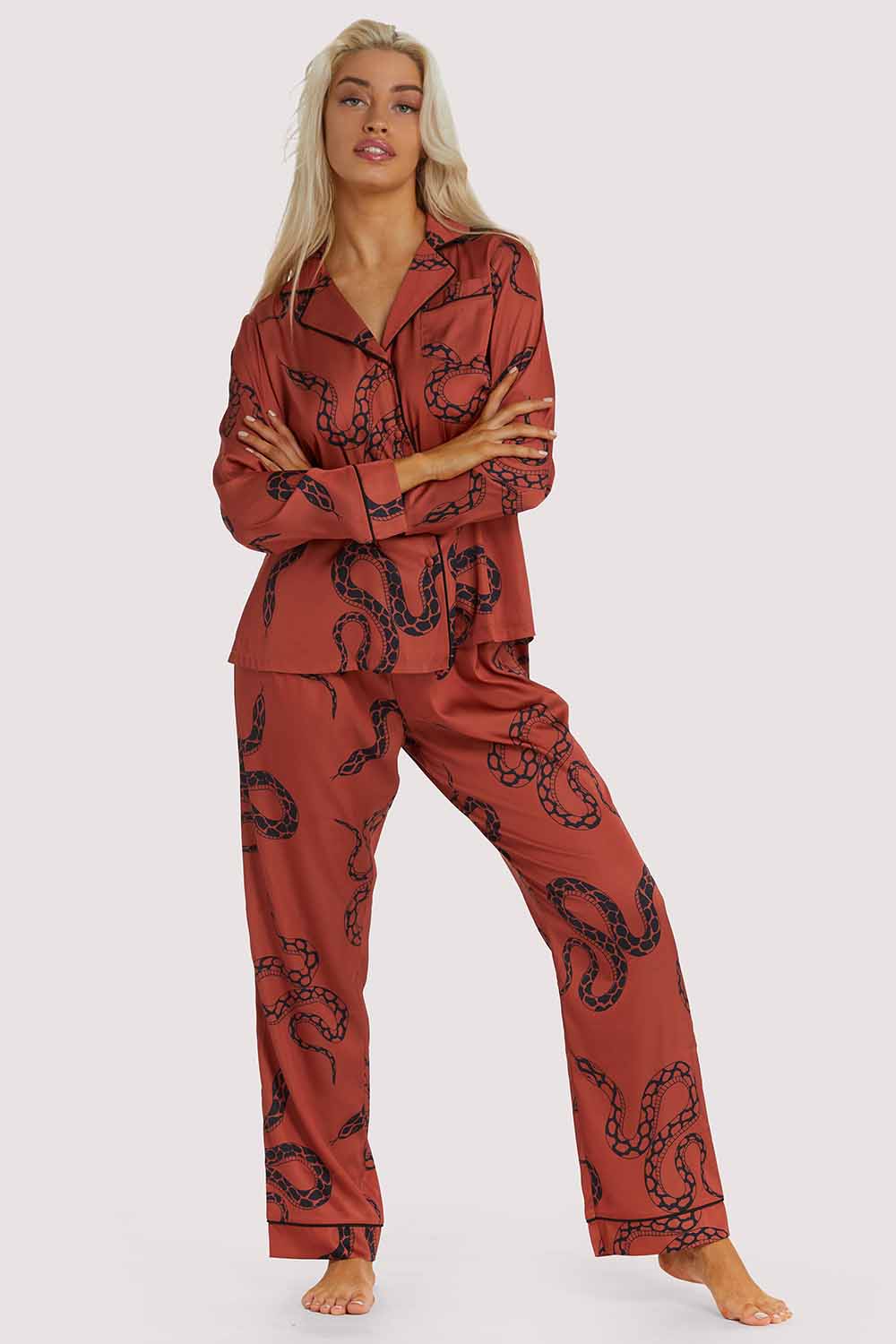 Rust Snake Print Satin Pyjama Set - Image 5