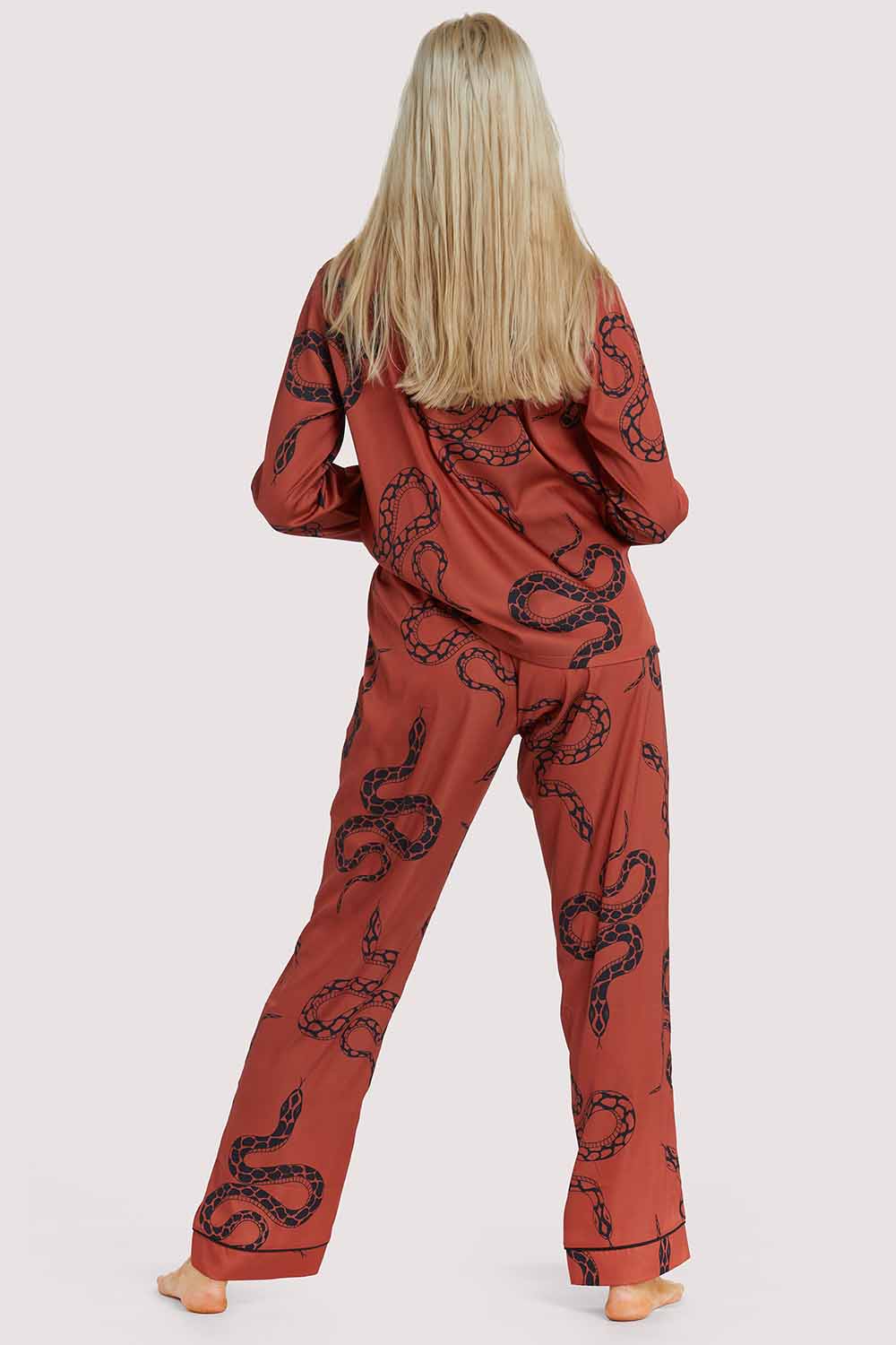 Rust Snake Print Satin Pyjama Set - Image 6