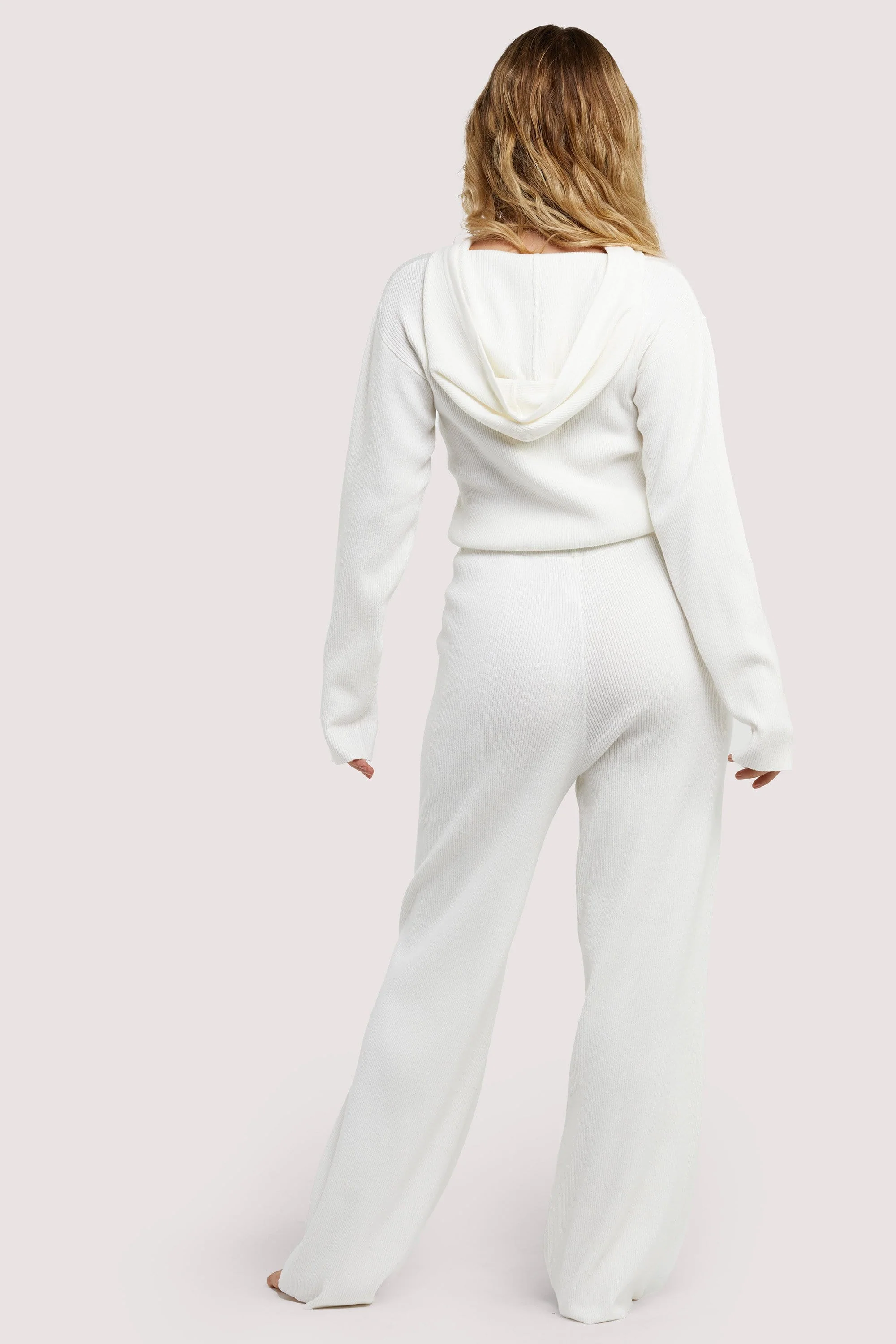 Lounge Ivory Knitted Rib Cropped Hoodie - Image 4