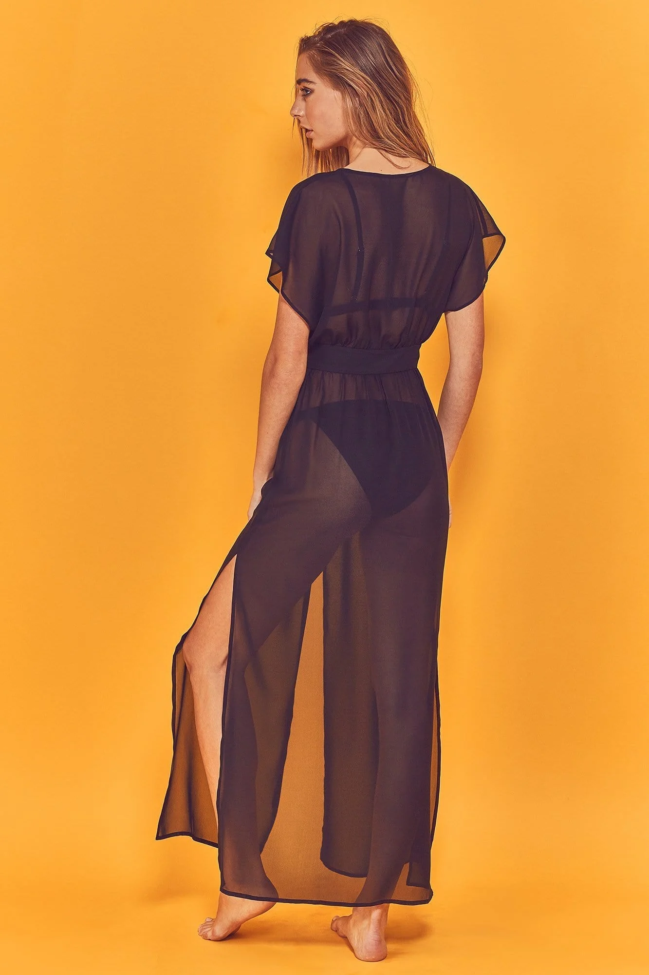 Zahida Open Front Maxi Beach Dress Black - Image 3