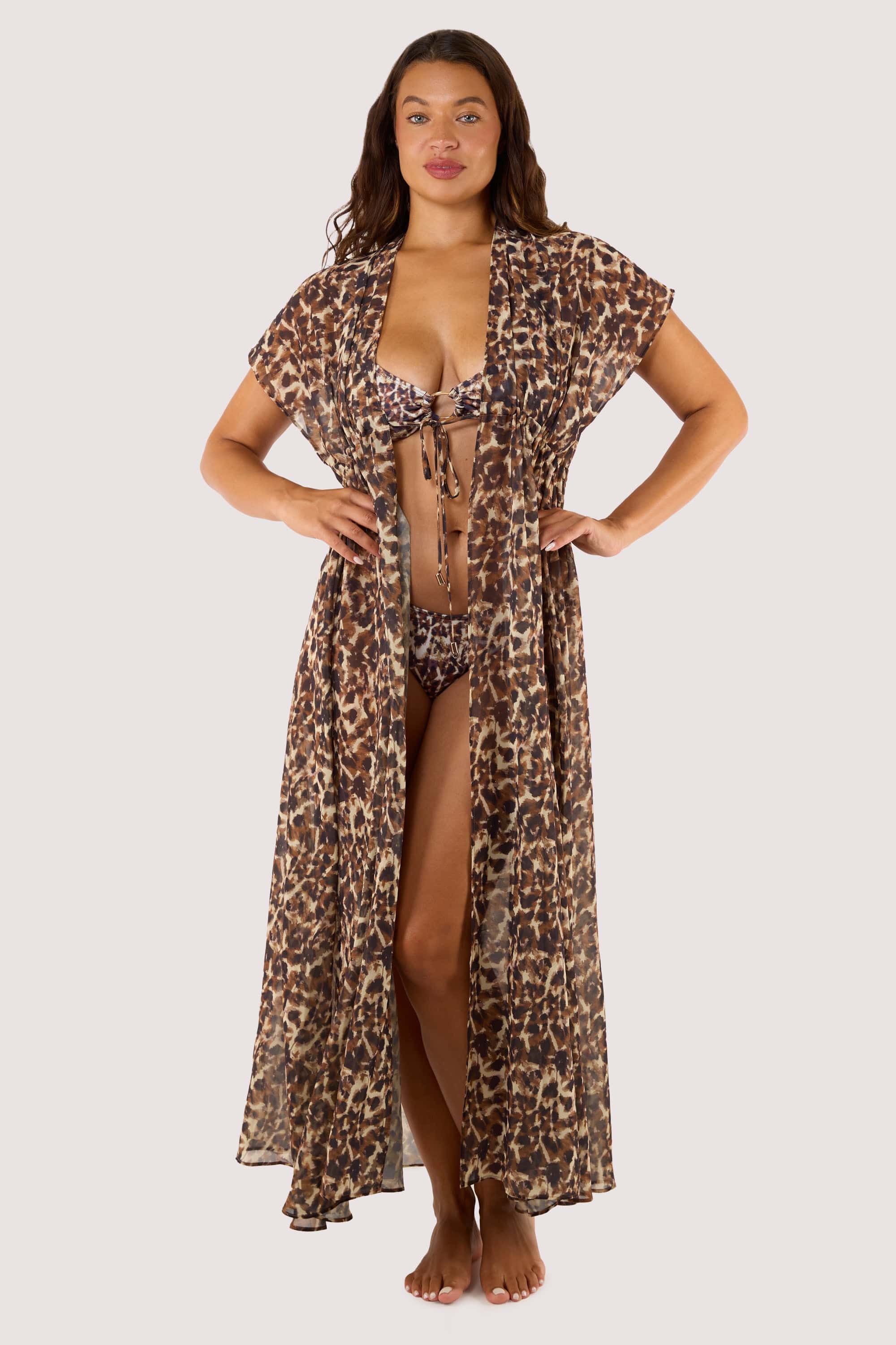 Zarah Animal Print Georgette Long Beach Kaftan - Image 2
