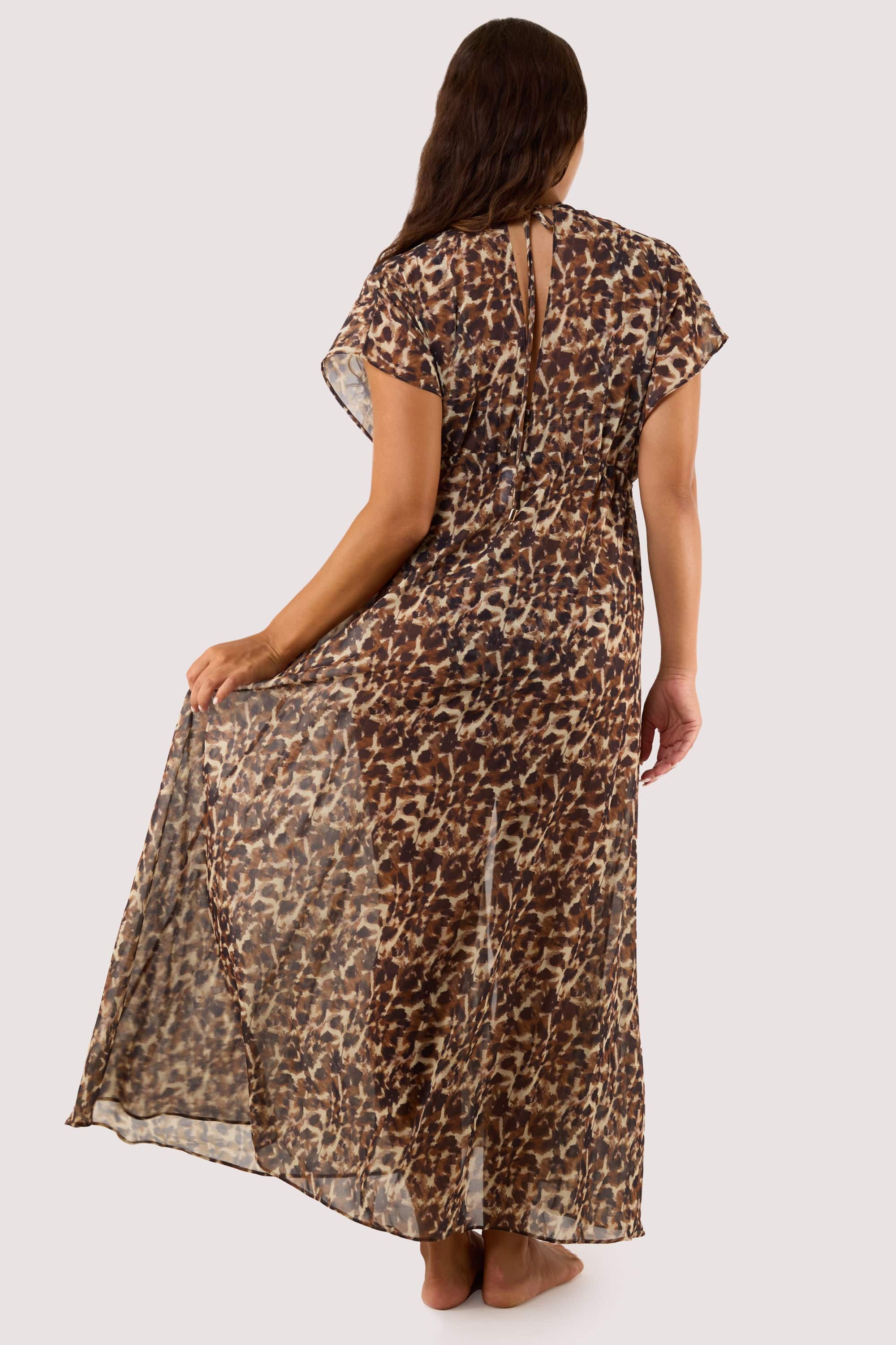 Zarah Animal Print Georgette Long Beach Kaftan - Image 3